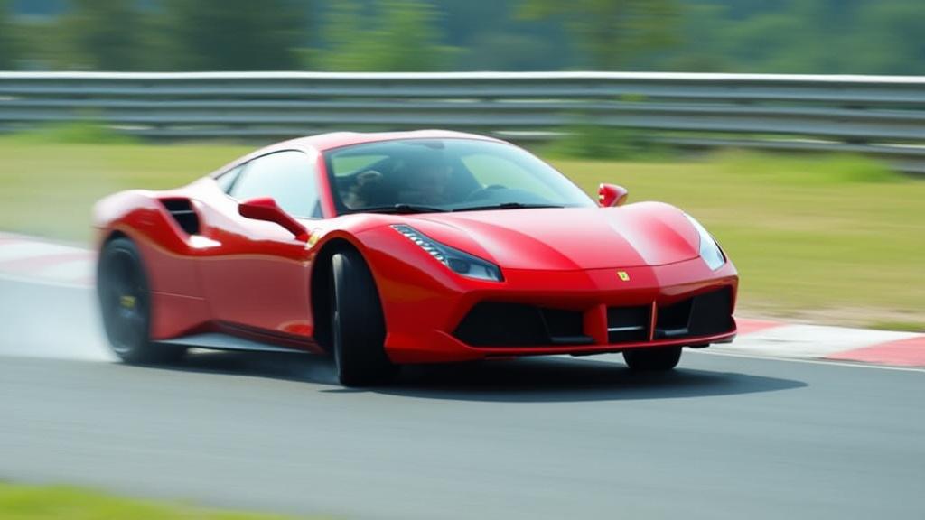 Auto sportiva che affronta una curva ad alta velocità, visibile l'assetto ribassato.